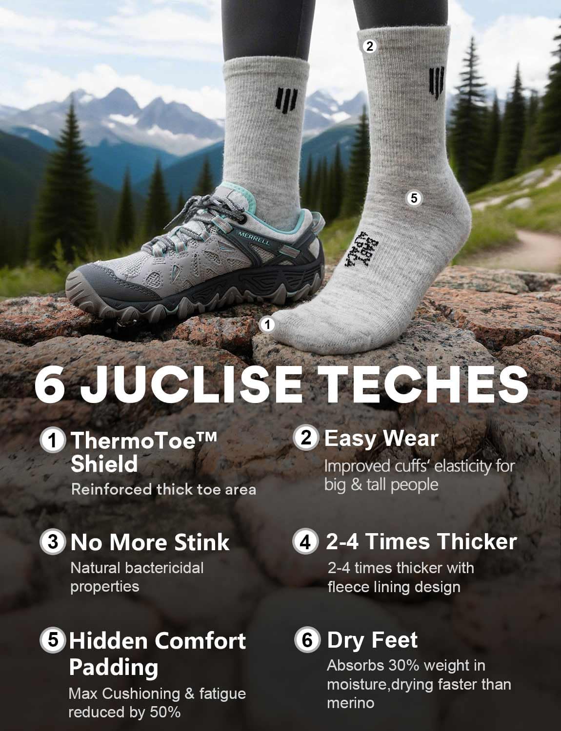 Alpaca Wool Micro Crew Hiking Socks Midweight Moisture Wicking Anti-blister Cushioned - Image 5