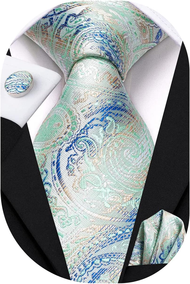 Hi-Tie Silk Paisley Ties for Men Necktie Pocket Square Cufflinks Set Foral Tie Sets Formal Business