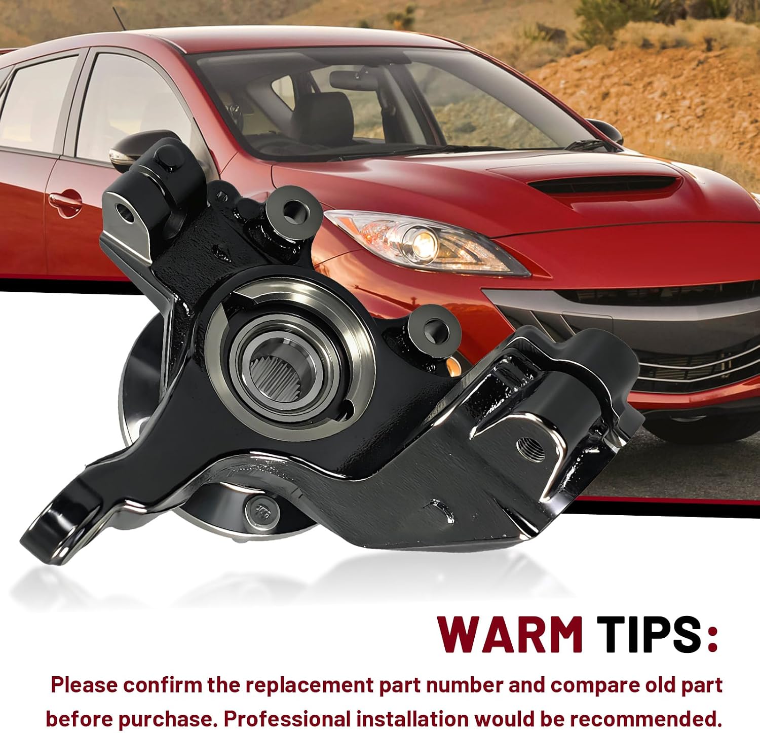 BBM2-33-021C Left Front Steering Knuckle Compatible with 2010-2013 Mazda 3 | Driver Side with Wheel Bearing Hub Carrier Assembly Replace# 686-381 BBM2-33-031 BBM233031 BBM2-33-031A BBM2-33-031B