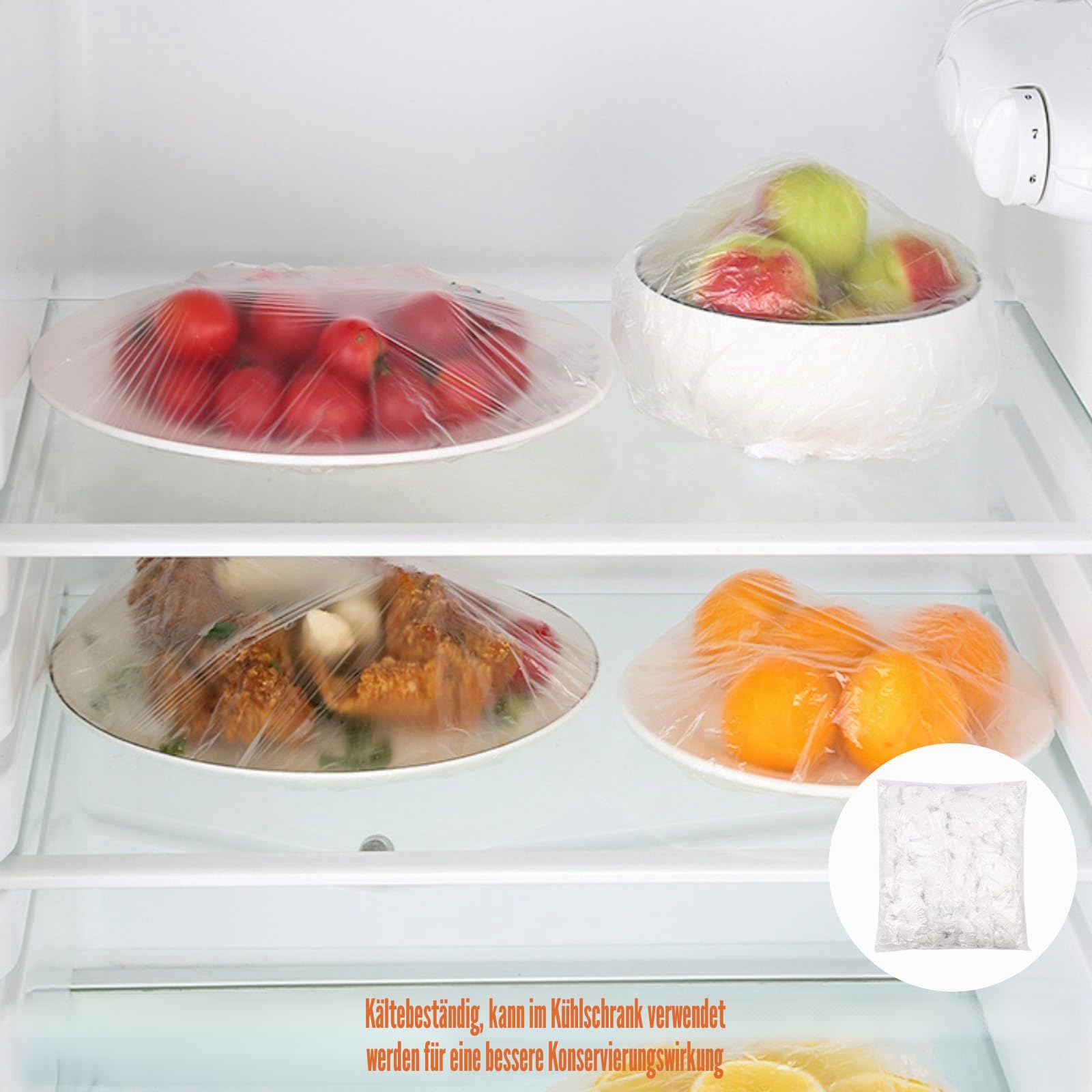 Frischhaltefolie mit Gummizug 300 Stück – transparente elastische Abdeckhauben Ø bis 42 cm – Einweg PE-Folie für Schüsseln Teller Küchen Geschirr Abdeckung ideal für Haushalt Picknick Vorrat
