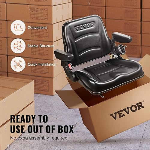 Vista 15 de VEVOR Asiento universal de carretilla elevadora, asiento de tractor plegable con respaldo de ángulo ajustable y micro interruptor, 6.3-13.4