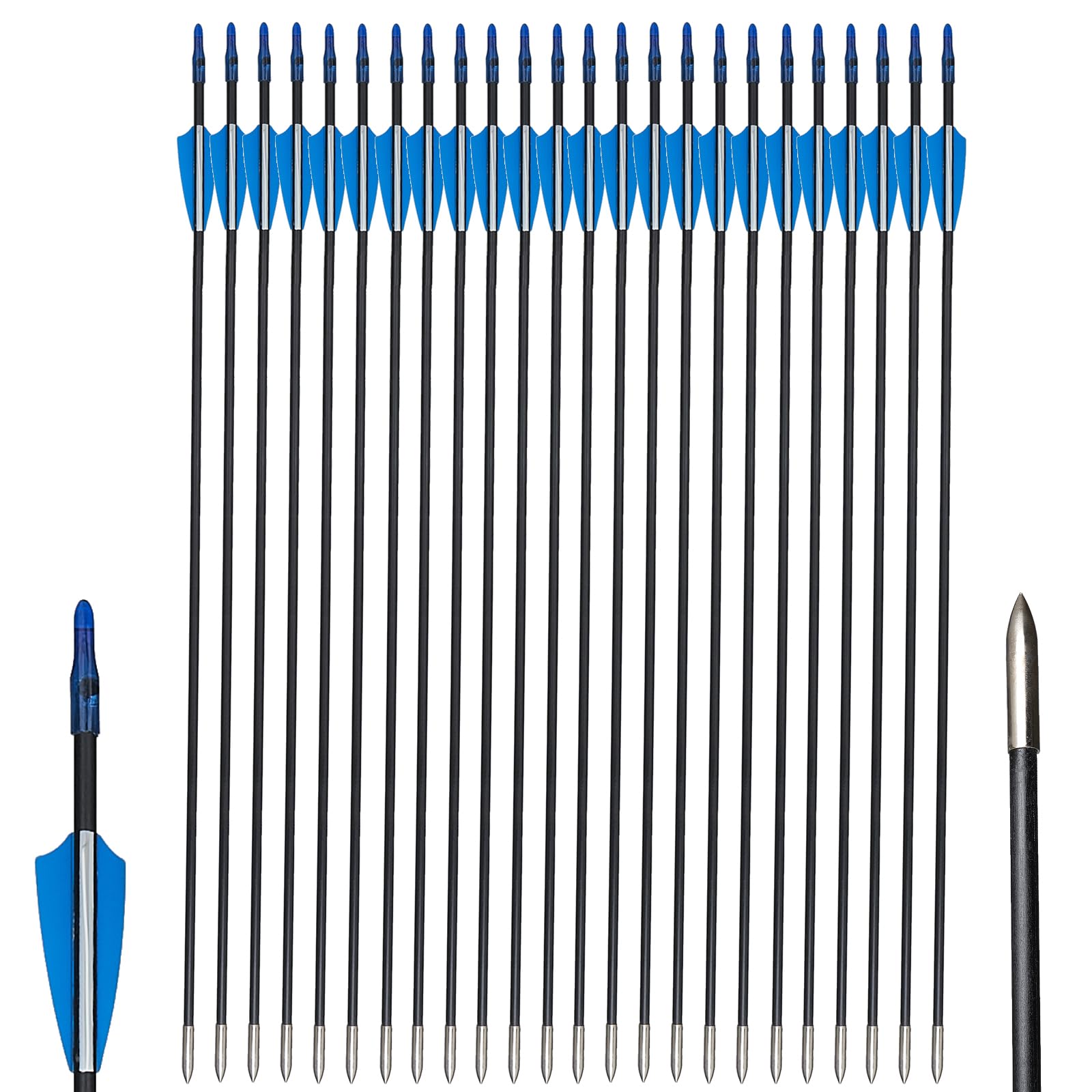 Toparchery 12er/24er Fiberglaspfeil für Bogenschießen 31Zoll Fiberglaspfeile Jagdpfeile Bogen Pfeile für Recurvebogen Sportbogen Spine 800