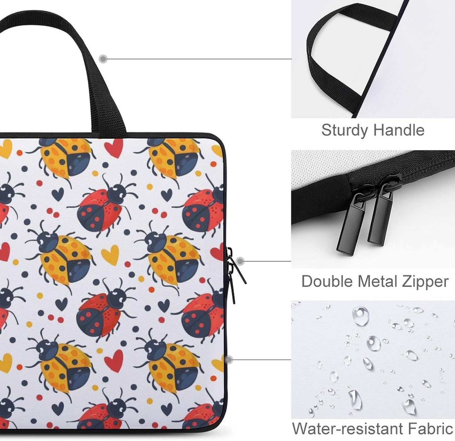 Colorful Ladybug Laptop Bag Print Computer Sleeve Case Protector Briefcase Totes for Women Men