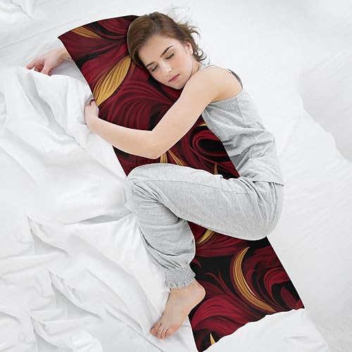 Miniatura 5 de MaSiledy Funda de almohada de cuerpo retro con diseño de hojas y remolinos de color dorado envejecido burdeos de 20 x 54 pulgadas, funda de almohada