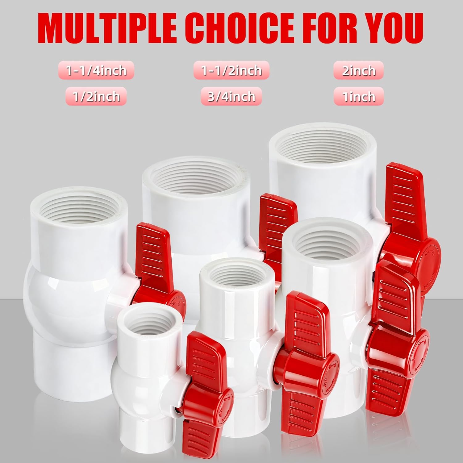 YADIAN 6 Pack PVC Ball Valves 2'' Threaded (NPT), T-handle SCH40 Water Pipe Shut-Off Valve 2inch Plastic Control Valve for Water Project, Swiming Pool, Sewage Pump, Irrigation System, Thread