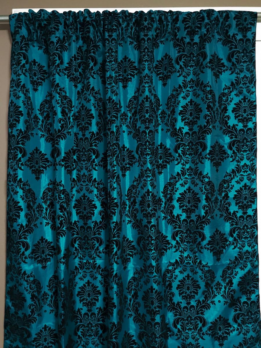 lovemyfabric Taffeta Flocking Damask Print Curtain Panel Window Treatment Gothic Victorian Photography Backdrop Bedroom Kitchen Livingroom Window Décor (58" Wide x 84" Long, Black on Black)