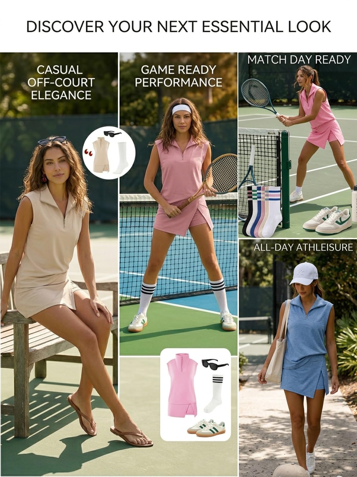 Womens 2 Piece Skirt Sets Summer Sleeveless Half Zip Sweatshirt Athletic Skorts Tennis Outfits Casual Sweatsuits — view 3