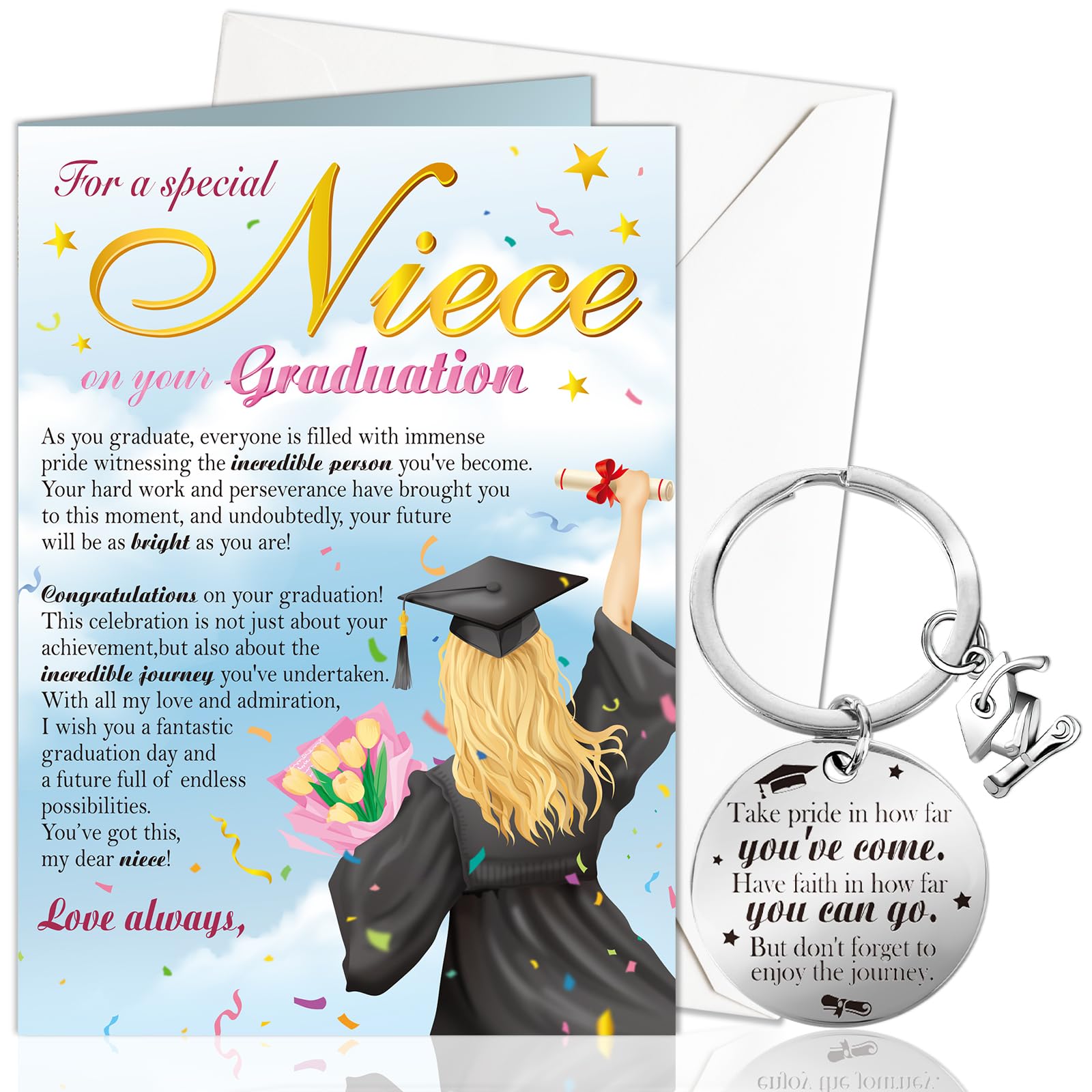 DPKOW 2026 Graduation Card for Niece Graduation Gifts for Her 2026 Congratulations Greeting Card Well Done Keyring for Niece Class of 2026 Grad Gifts