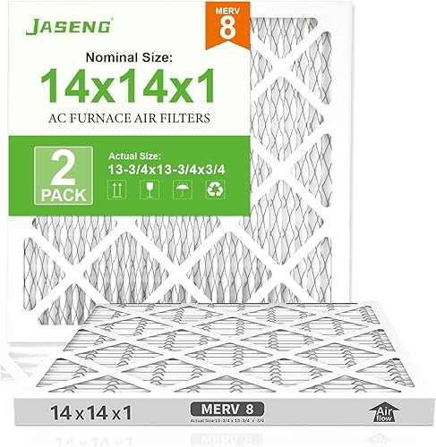 Filtros de aire de 14 x 14 x 1 pulgadas, filtros de horno HVAC plisados MERV 8 (paquete de 2) - Defensa contra el polvo, MPR 600 - Dimensiones