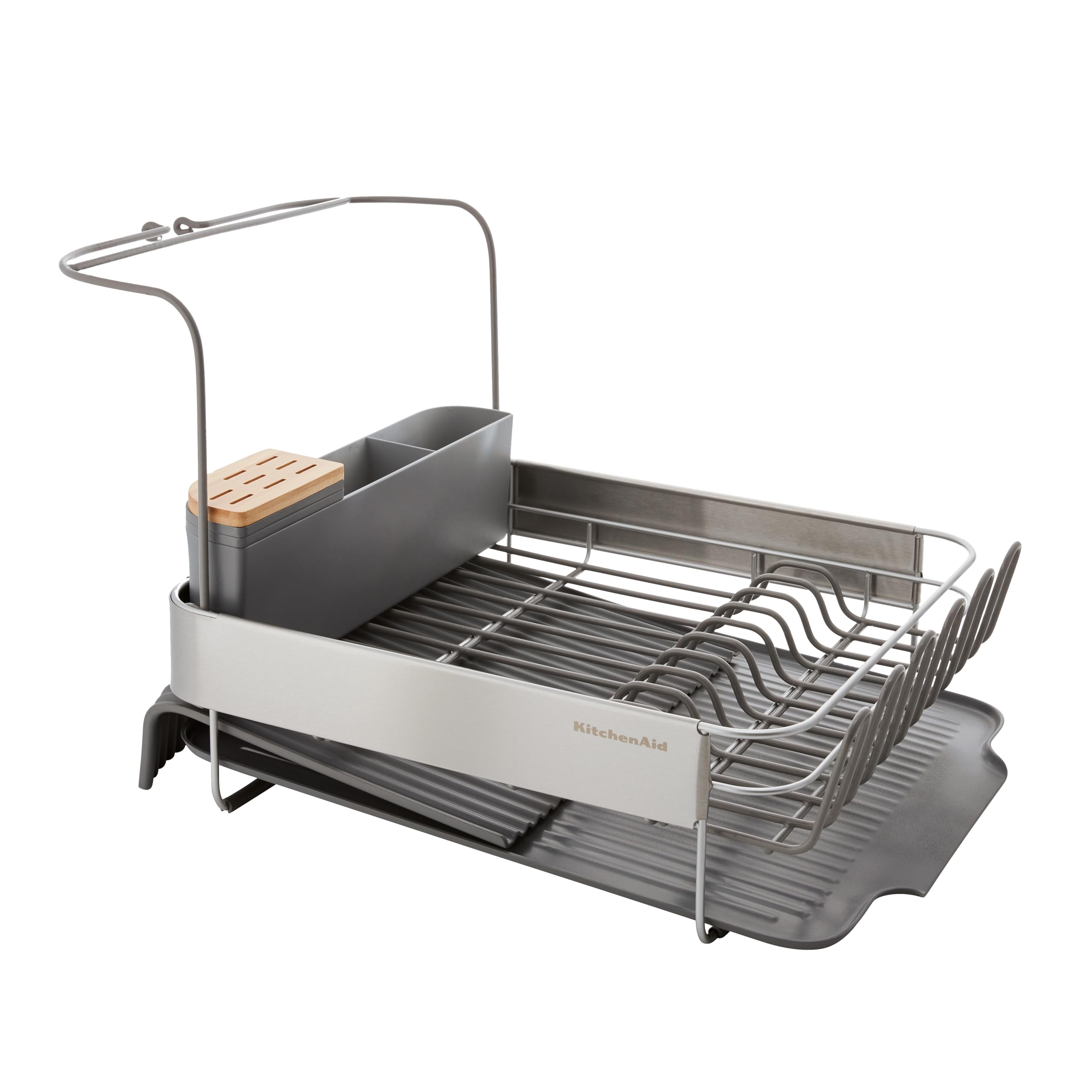 KitchenAid Expandable Dish-Drying Rack with Glassware Attachment in Grey