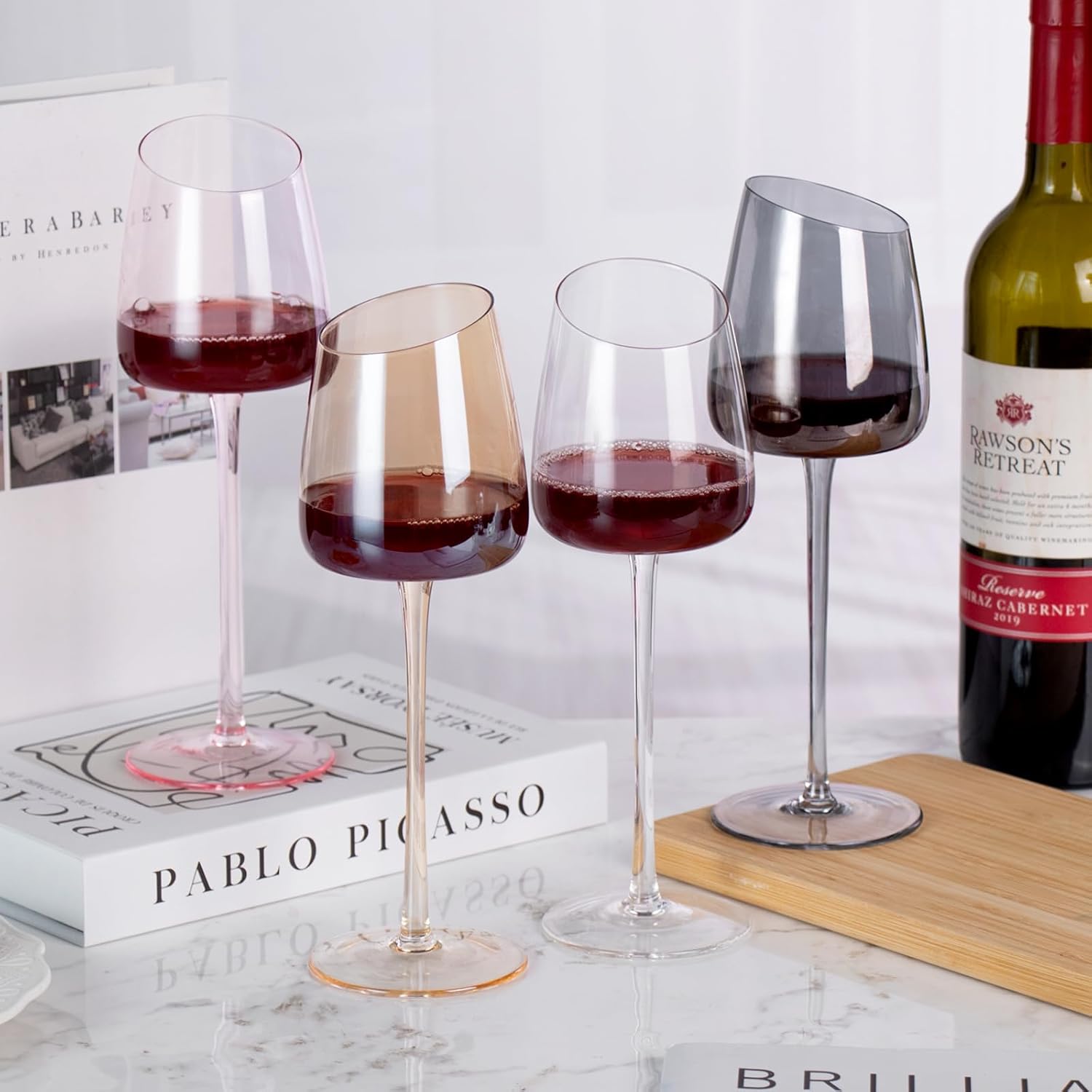KAMMAK Wine Glasses Set of 2, 9.47 oz Hand Blown Crystal Bordeaux Wine Glasses, Thin Rim & Long Stem, Perfect for Red & White, Daily Use, Wedding or Birthday Gift with Gift Box, XH-H240 Amber