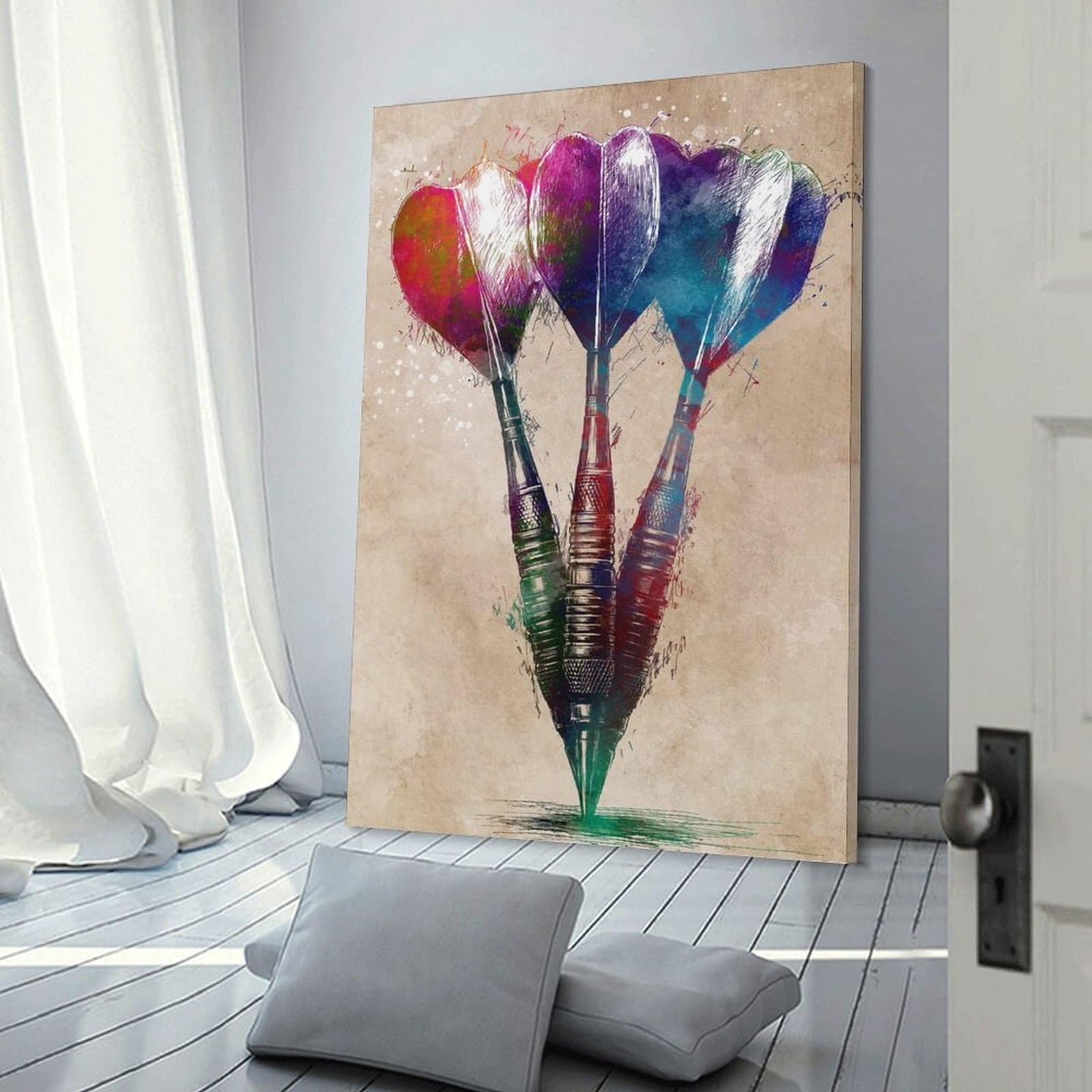 Junmoney Frame-Style-19 Watercolor Darts Art Canvas Wall Art, 16X24inch(40X60cm), For Entrance Walls, Hall Decor Or Foyers, Wall Decor To Refresh Empty Corners