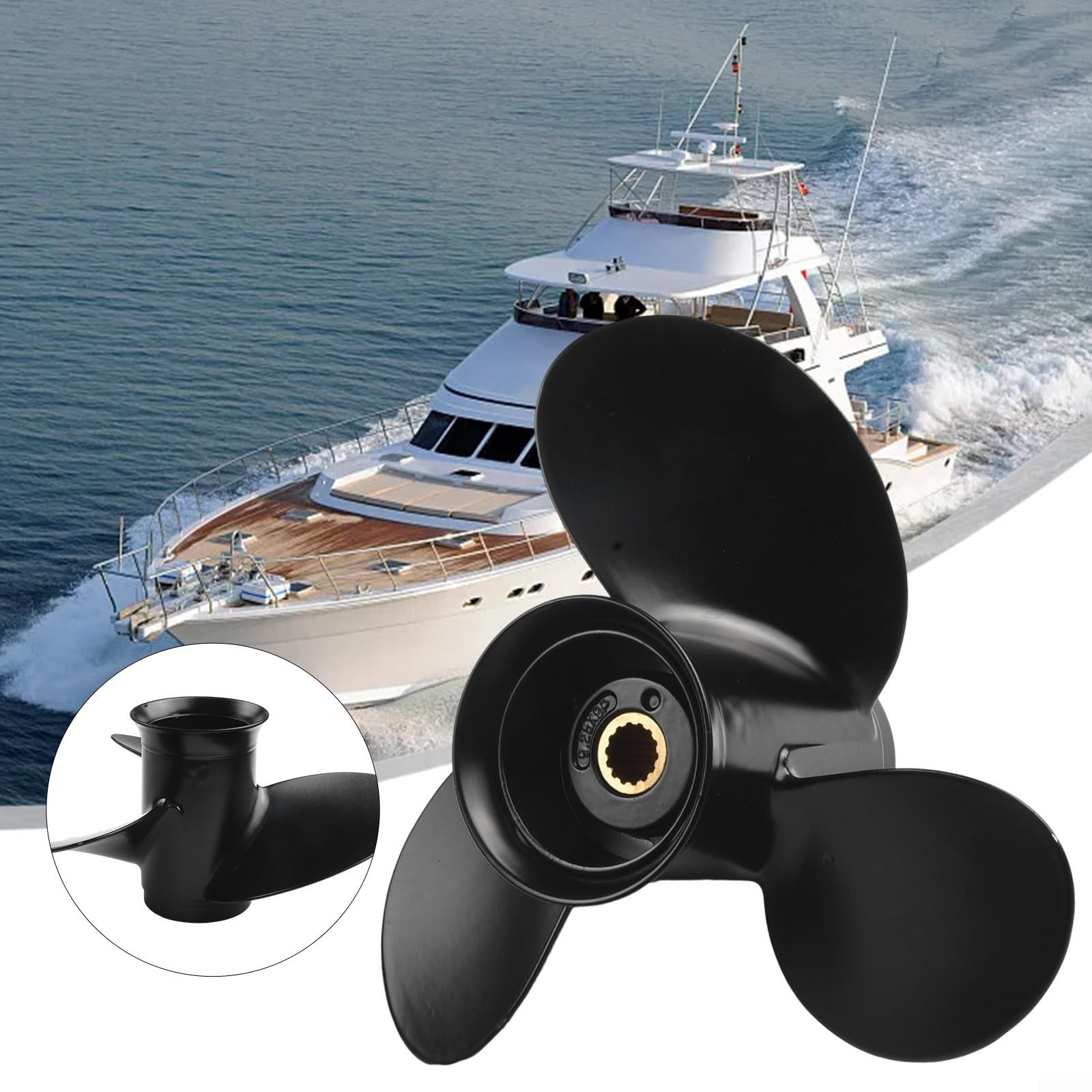 Bootspropeller 9,25 x 9, Aluminium-Propeller für Mercury 9,9–20 PS, 3 Flügel, Außenbordpropeller, Mariner-Außenbordpropeller 23,5 cm