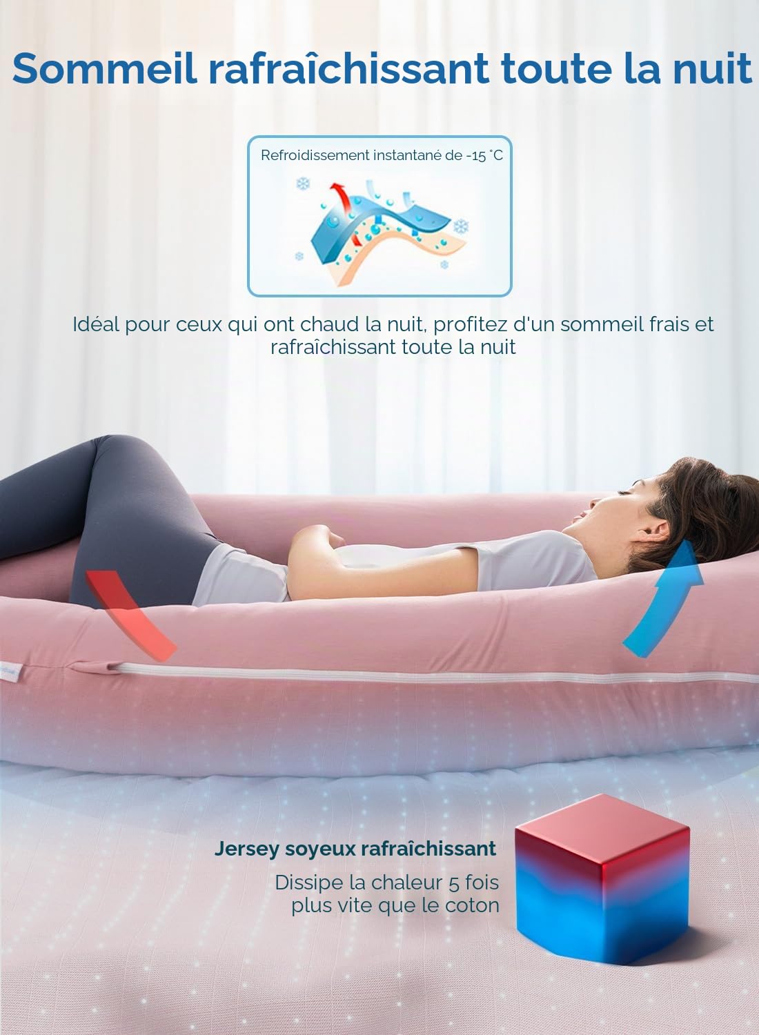 Queen Rose Coussins de Grossesse/maternité rafraîchissant en Forme de U avec Housse Ultra-Douce Rose