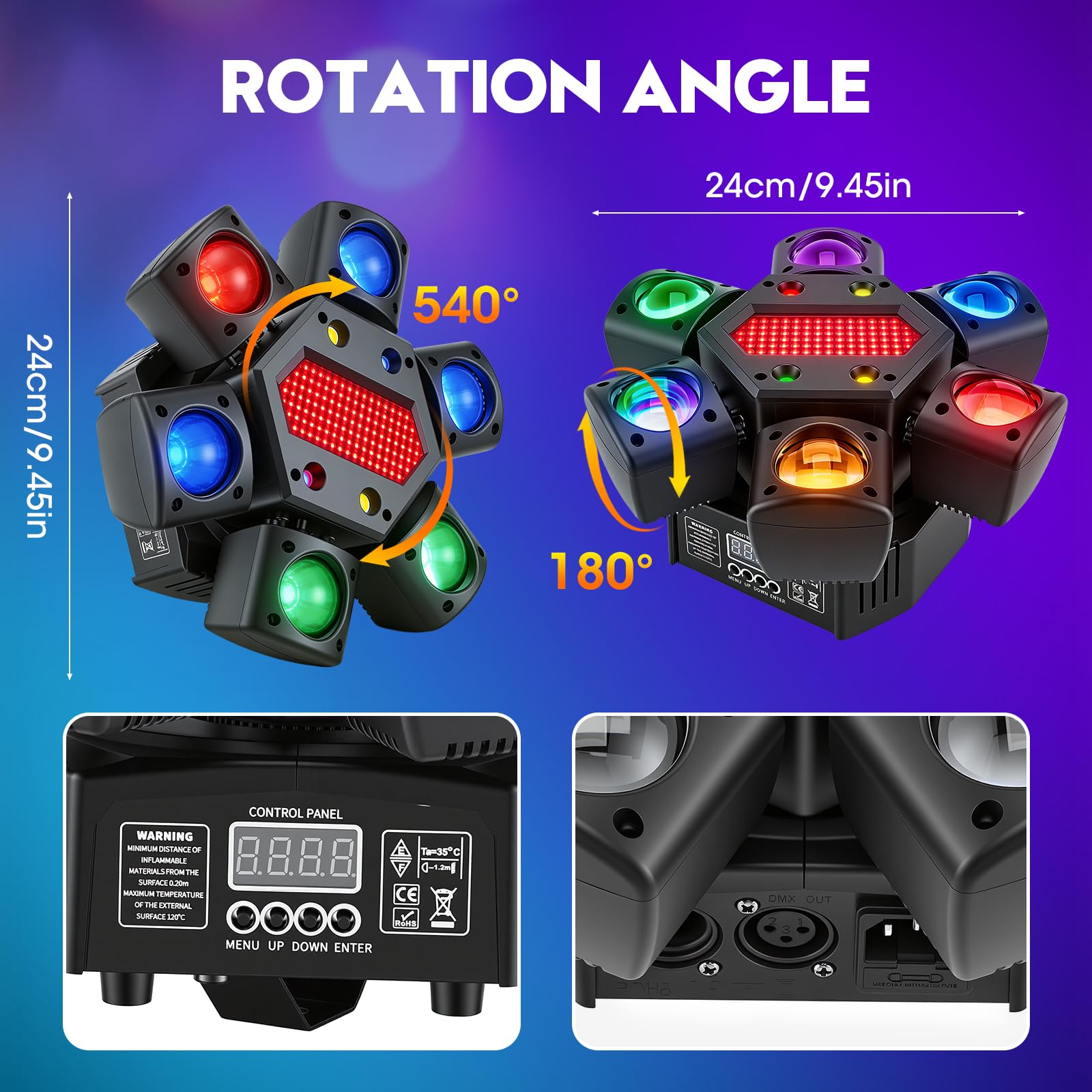 80W Moving Head LED mit Fernbedienung, RGBW 4-in-1 Discolicht Partylicht, 6 Lichtarme + Bienenauge Effekt, DMX512 Soundaktiviert für DJ Bar Partyclub Bühnenbeleuchtung