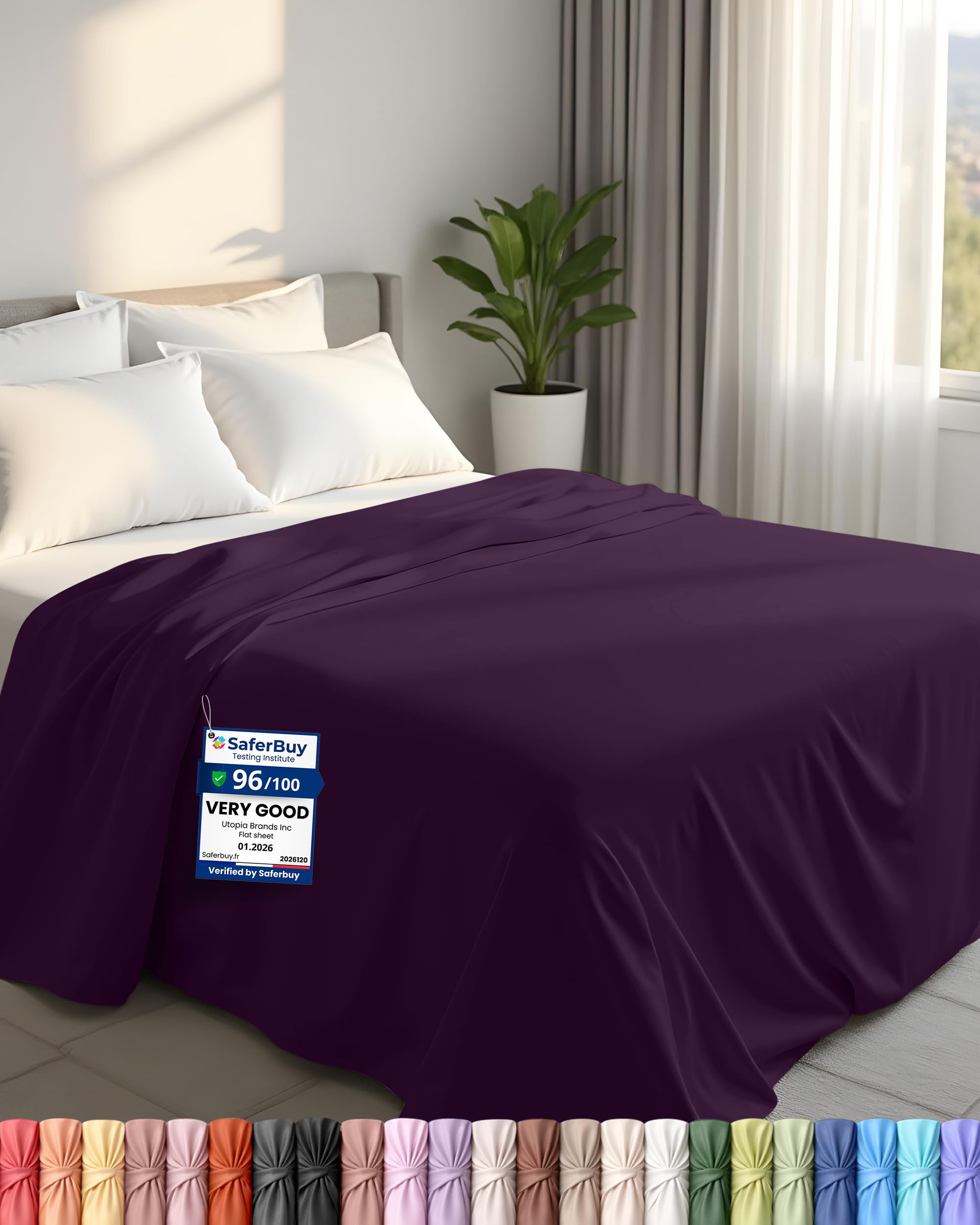 Utopia Bedding - Flat Sheet King Size - OEKO-TEX Certified - Easy Care Soft Brushed Polyester - Microfiber Fabric - Wrinkle, Shrinkage, and Fade Resistant - Purple