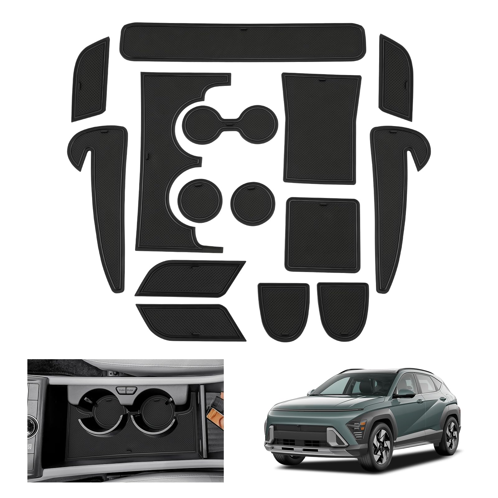 GAFAT Compatible avec Hyundai Kona SX2 Hybird (Essence-Électronique) 2024 2025 2026 Tapis Antidérapants, Kona 2025 Tapis en Caoutchouc, Console Centrale, Couture de Porte, Kona SX2 Accessoires (Noir)