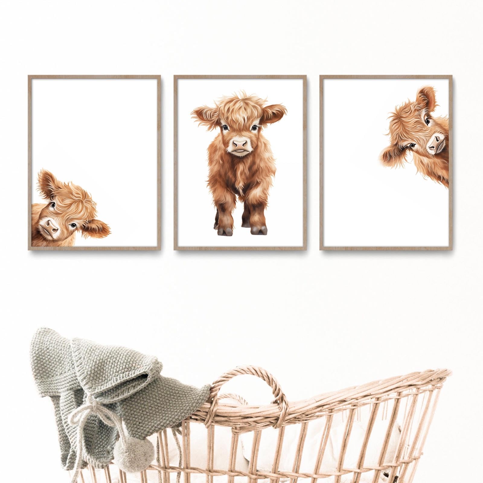 Baby Cow Canvas Wall Art Cute Animal Posters Cow Farmhouse Baby Nursery Wall Art Brown Cow Painting Nursery Animal Artwork Baby Farm Animal Prints Highland Cow Nursery Pictures 12x16inch No Frame