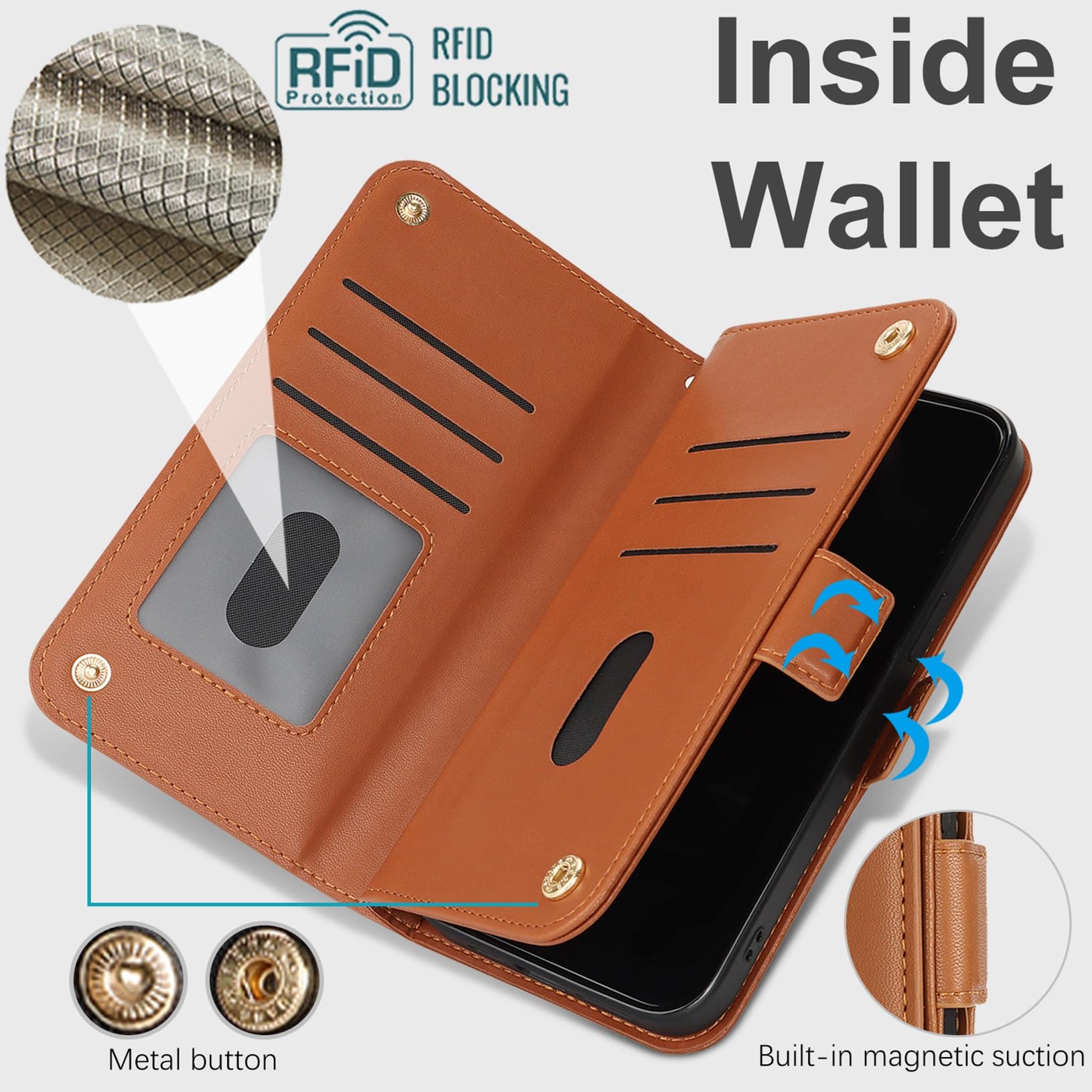 Jaorty RFID-blockierende Brieftaschen-Hülle Für IPhone 11 – Mit Handschlaufe, 6 Kartenfächern & Kabellosem Laden
