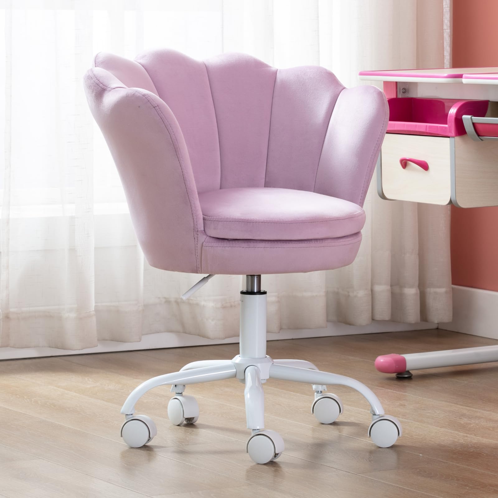 chairus Kinder Schreibtischstuhl Höhenverstellbar, Samt Drehstuhl Blütenblatt Schminktisch Stuhl, Bequemer Bürostuhl ergonomisch für Kinder Mädchen, Lila