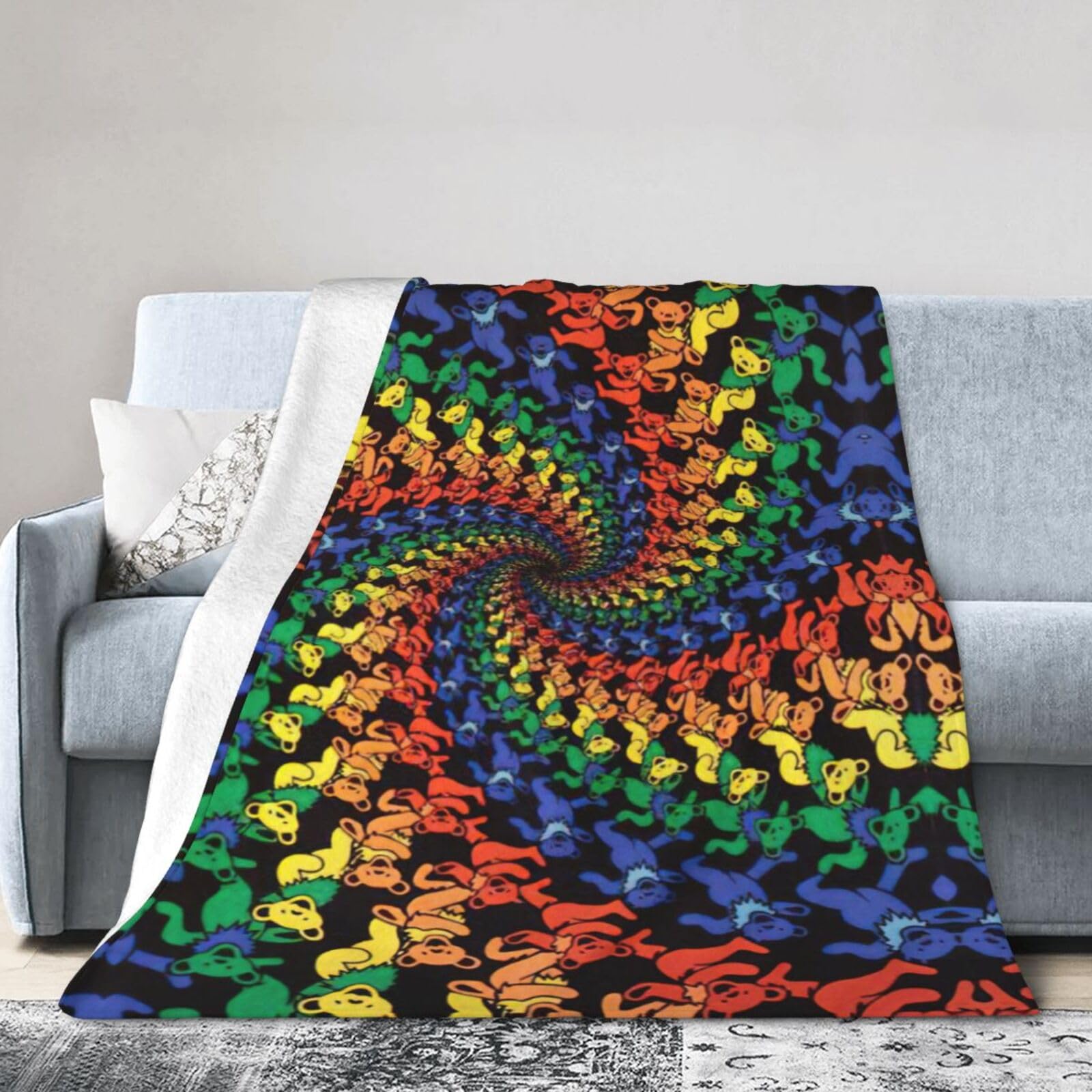 Couverture de voyage en flanelle motif ours plaid lit canapé camping multicolore