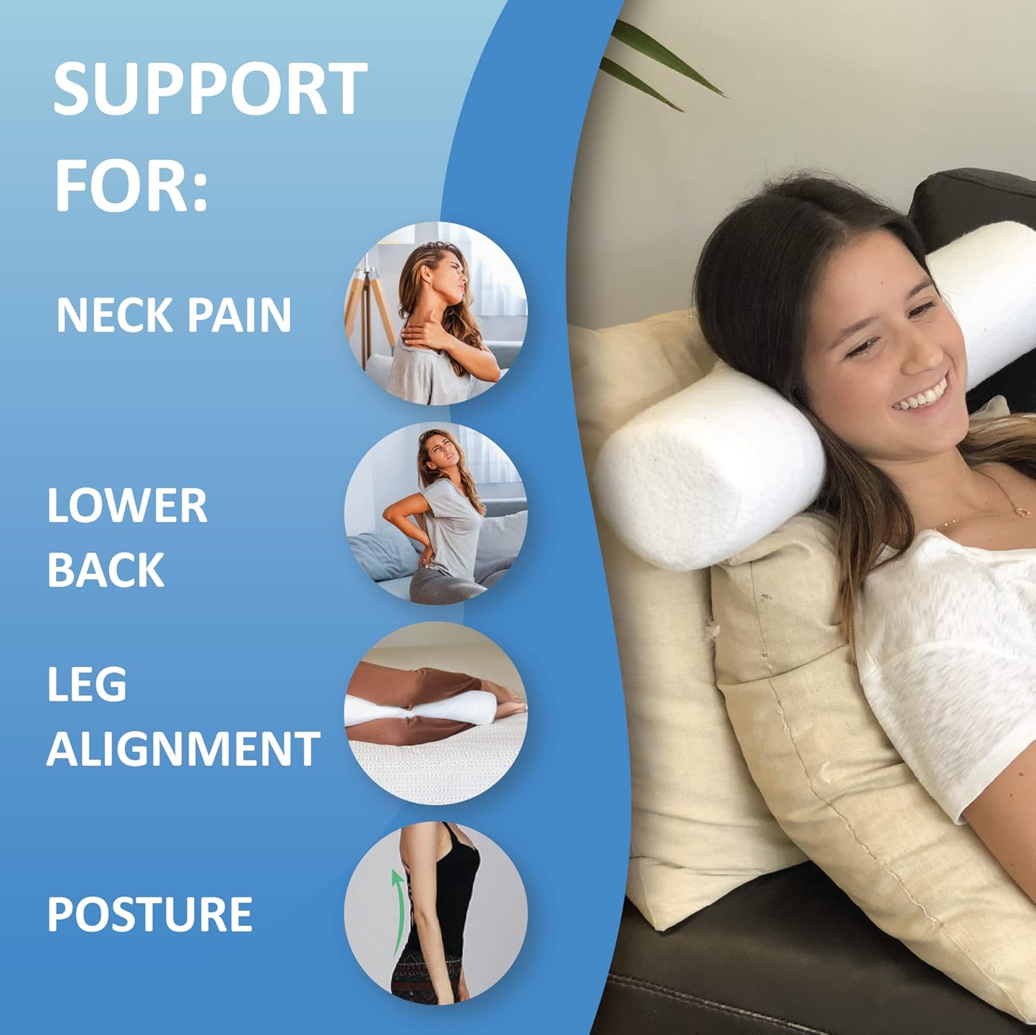 Cervical Roll Pillow for Neck Pain - Supports Your Neck in Bed & Stays Cool - Neck Roll Pillow for Sleeping, Cylinder Pillow with Washable Cover : Home & Kitchen