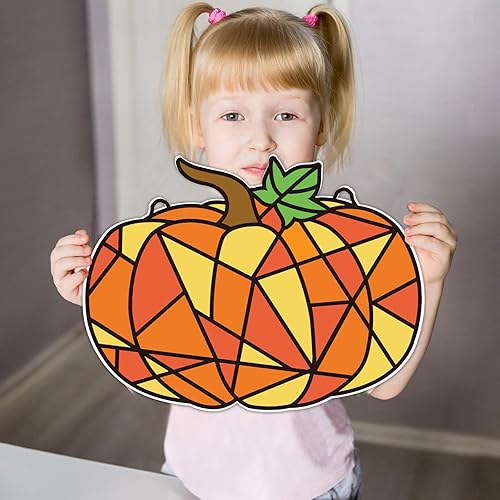 Miniatura 7 de Kits de manualidades de otoño para niños, diseño de calabazas de Acción de Gracias, con calcomanía de cristal hecho de fácil actividad, kit de
