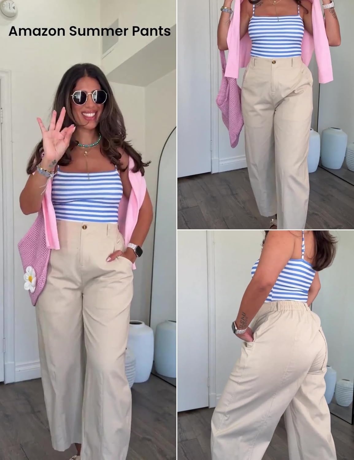 Xiaoxuemeng Linen Pants Women Wide Leg Capri Beach Pants Elastic Waisted Baggy Linen Trousers