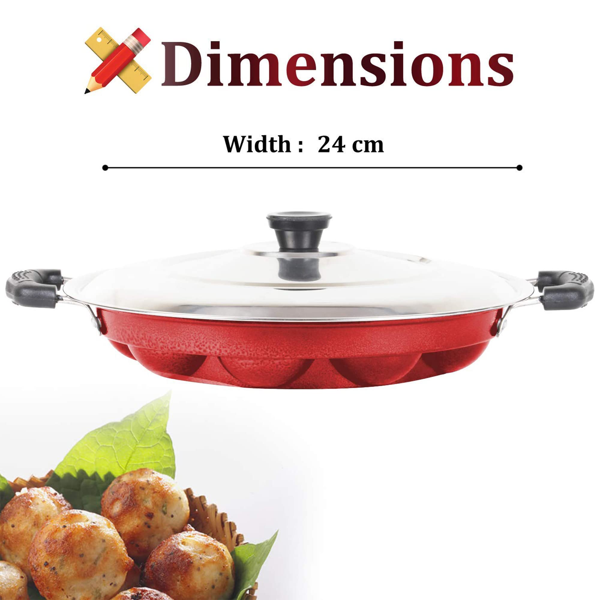 IDEAL PRIME Durable Aluminum Non-Stick 12 Cavity Appam Maker with Steel Lid 22 cm Diameter Rust Proof Appa Pan Appam Patra Paniyarakkal Paniyaram with Side Handles Cookware Pack of 1 3