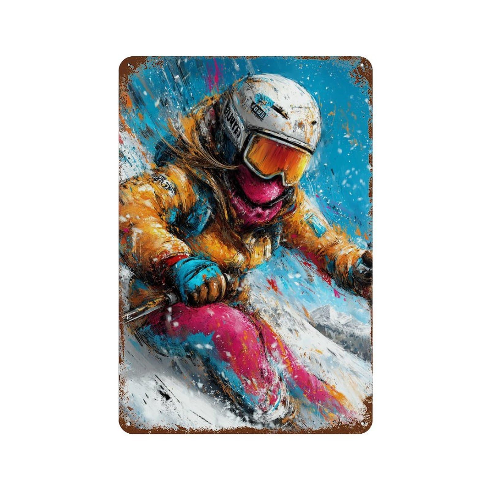 Snowboarder in Action -14 11.8"x7.9" Decorative Tin Sign, Retro Wall Decor for Garage, Bar And Workshop Decor