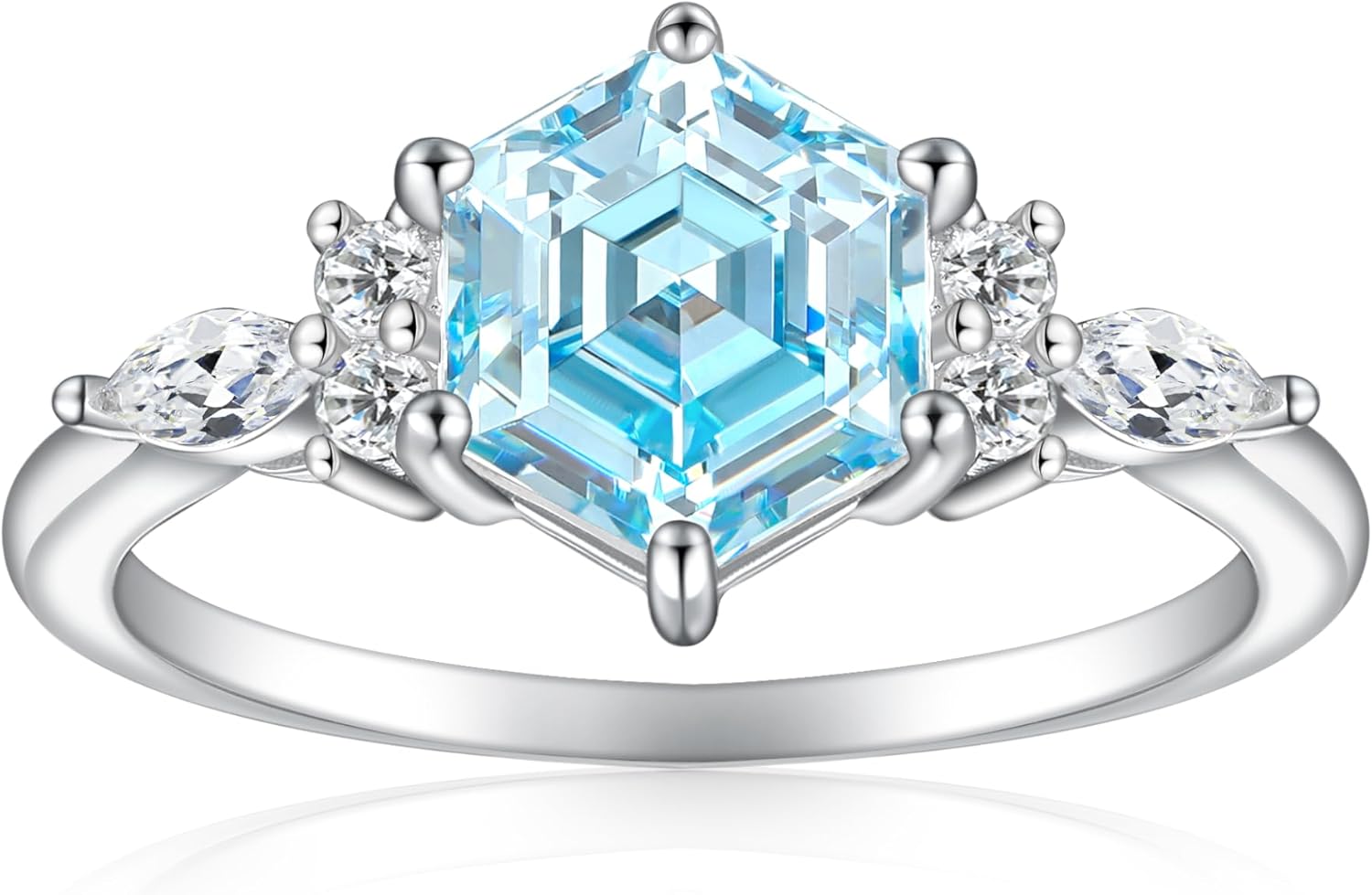 925 Sterling Silver Engagement Ring for Women Hexagon Cut Gemstone Birthstone Promise Ring for Her Colored Cubic Zirconia Ring Size 4-10.5