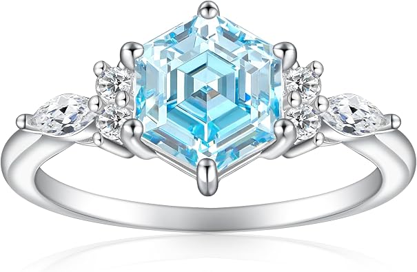 925 Sterling Silver Hexagon Engagement Promise Ring for Women
