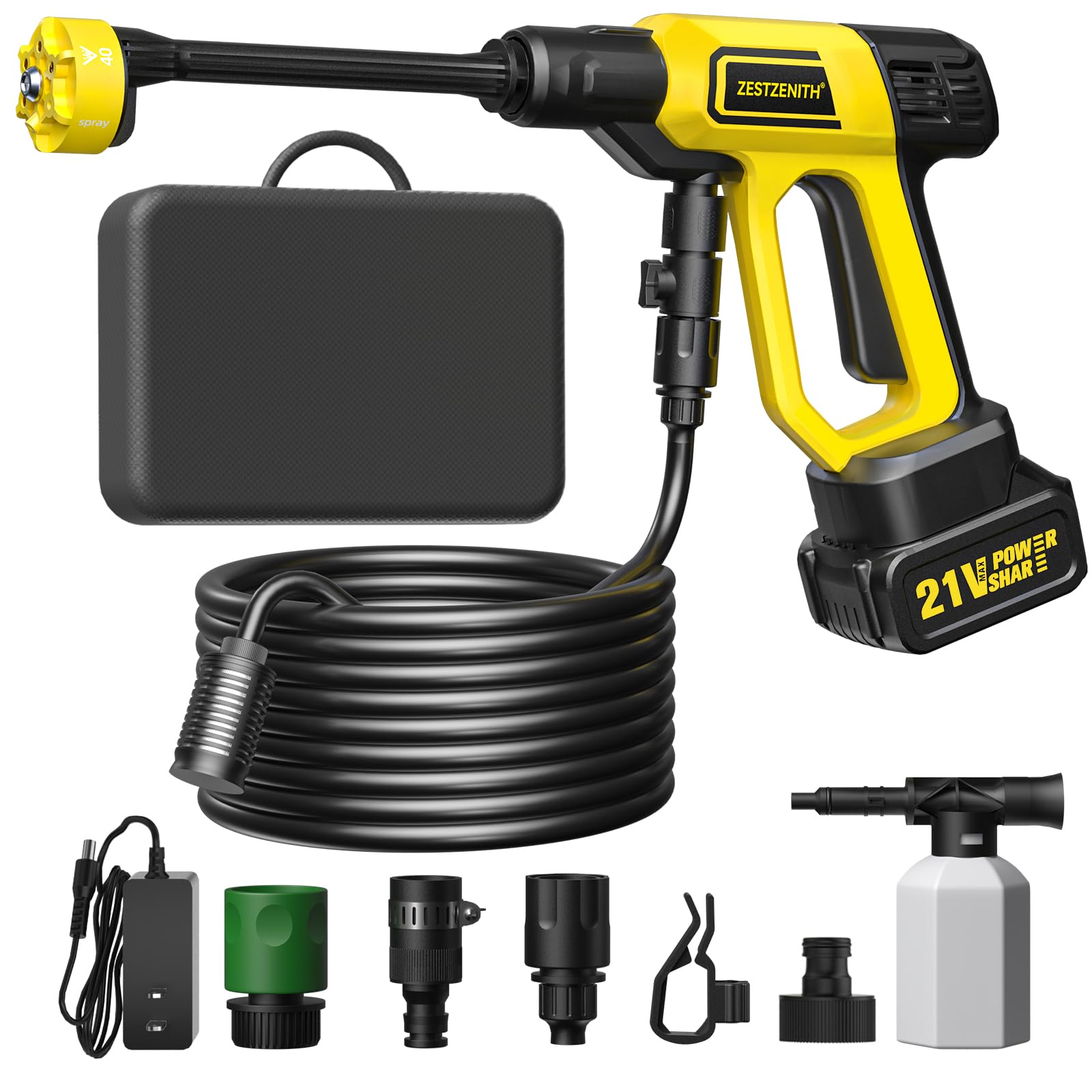 Cordless Portable Washer, Battery Operated Handheld Washer with 21V Battery & Charger, 1100 PSI, 6-in-1 Nozzle, Foam Pot, 23FT Hose, Car Washer for Home Garden Patio Driveway