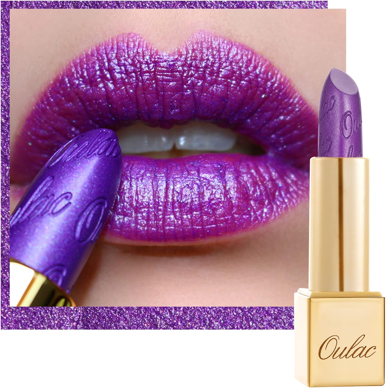 – OULAC Metallic Shine Glitter Lipstick, Purple High Impact Lipcolor, Lightweight Soft and Ultra Hydrating, Long Lasting, Vegan & Cruelty-Free, Full-Coverage Lip Color 4.3 g/0.15 Royal Sash(16)