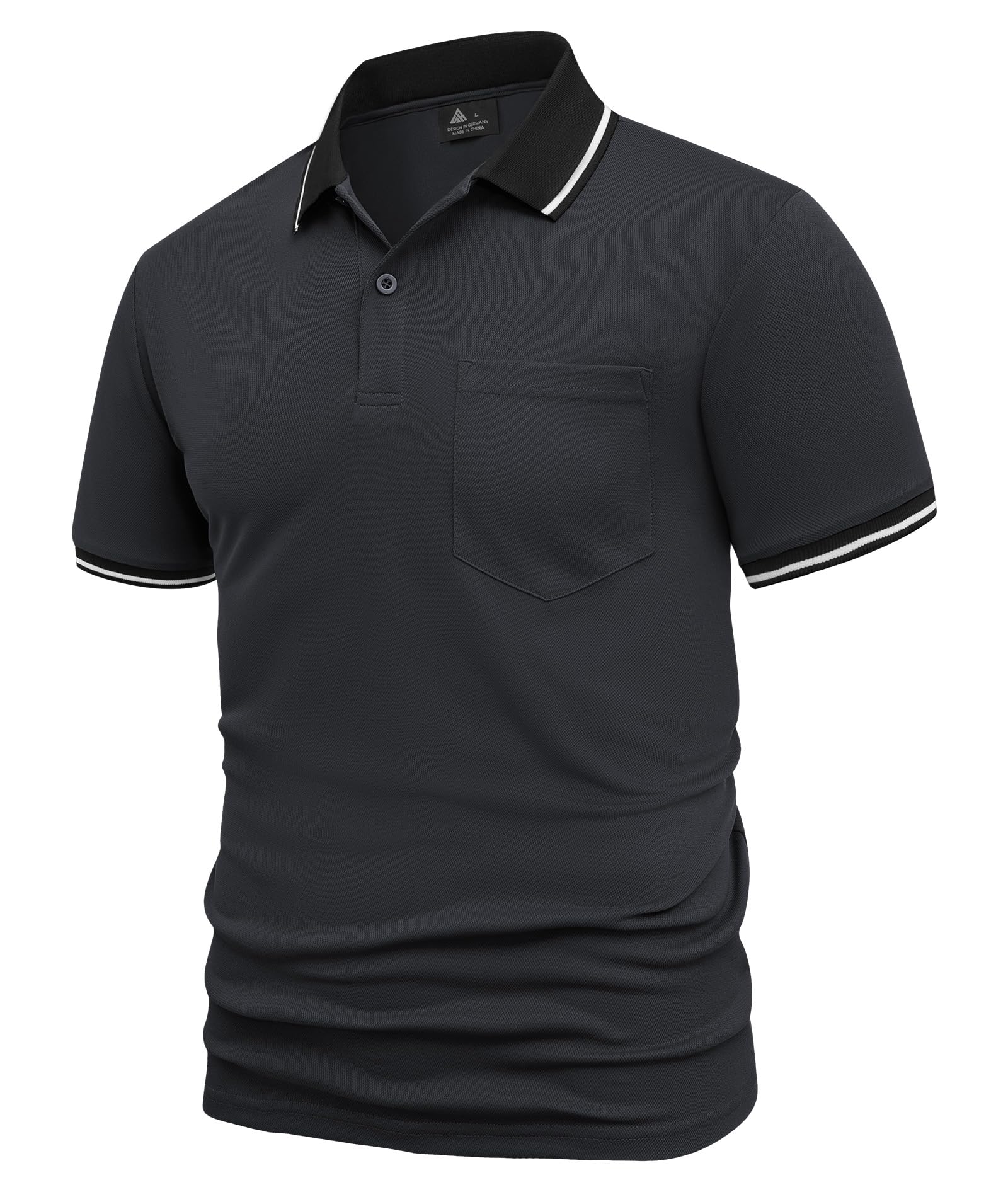 JACKETOWN 2er Pack Poloshirts Herren Kurzarm Golf Polo Hemd Männer mit Tasche Schnelltrocknend Atmungsaktives Work Polohemd Herren Sommer Slim Fit Shirt Tennis Basic Tshirt