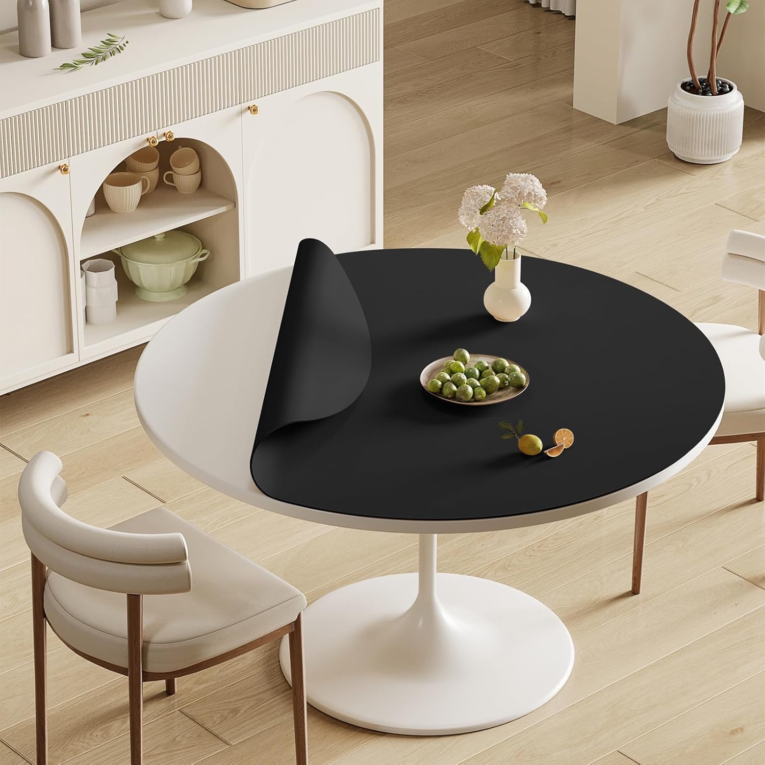 Modern Round Table Mat Protector – Waterproof & Heat Resistant Table Cover for Dining Table & Coffee Table, Non-Slip Easy Clean Desk Mat, Cover Desk Pad for Home Kitchen & Parties. (black, 24"×24“)