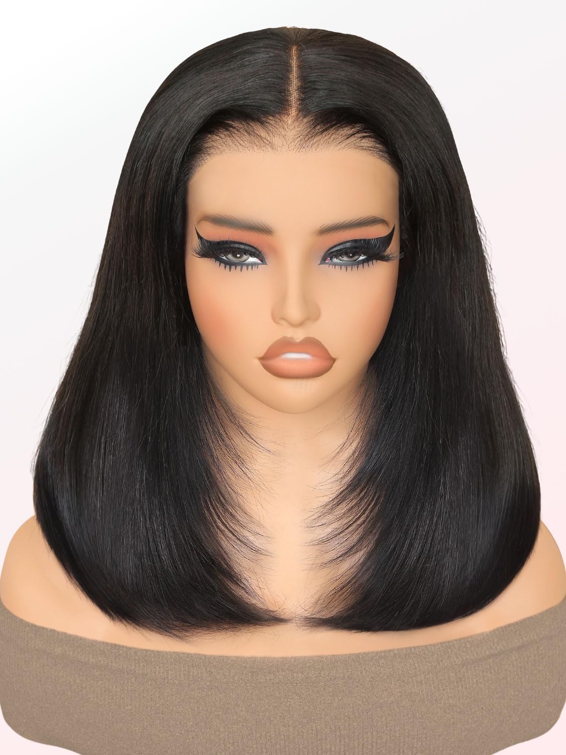 250 Density Face-Framing Layered Glueless Wigs Human Hair Pre Plucked Pre Cut Bob Human Hair Wig 3-in-1 Pre Everything Straight Wear Go Wig 15A 6x6 Hd Lace Closure Wigs For Women Natural Color 14 Inch