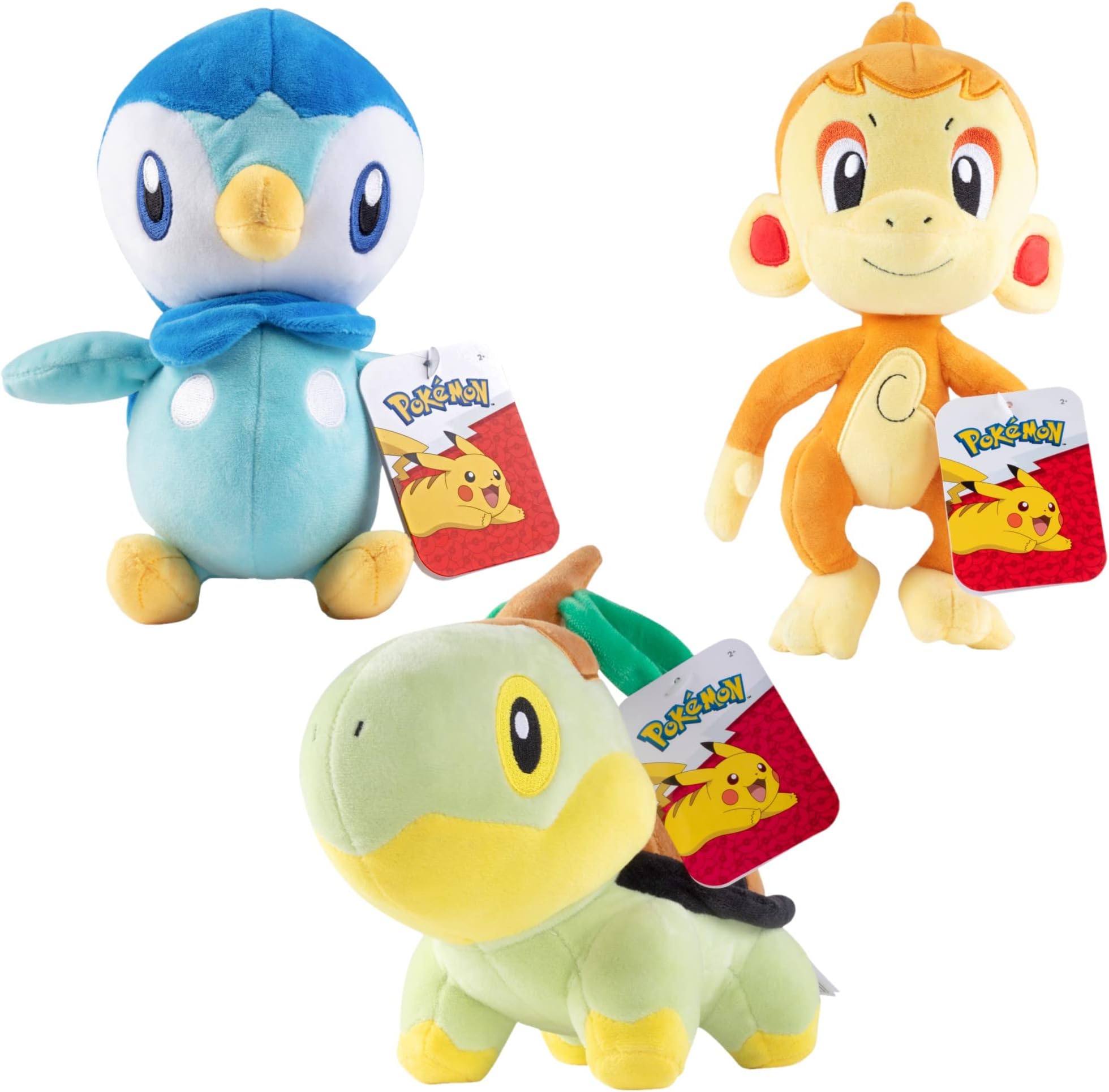 Pokemon Diamond & Pearl Starters 8" Plush 3-Pack - 2025 Officially Licensed - Chimchar, Piplup & Turtwig - Authentic Collectible Soft Stuffed Animal Toy Figures - Gift for Kids, Boys, Girls - 2+