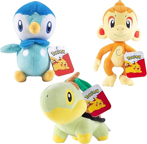 Pokemon Diamond & Pearl Starters - Paquete de 3 peluches de 8 pulgadas, con licencia oficial 2025, Chimchar, Piplup y Turtwig, auténticas figuras
