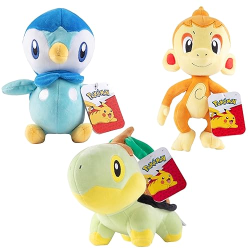 Pokemon 8" Chimchar, Piplup & Turtwig Plush 3-Pack - Diamond and Pearl Starter Figures