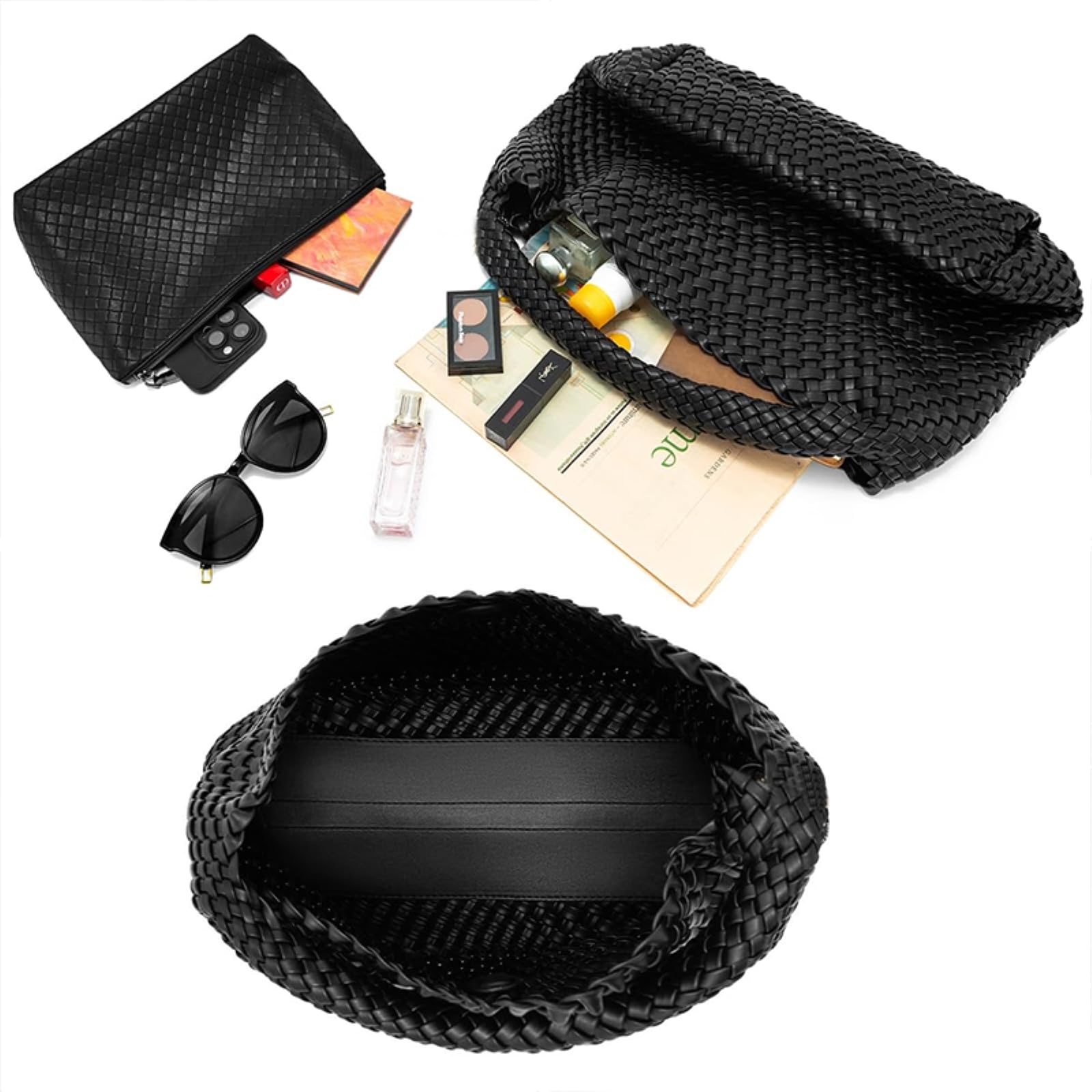 Strandtasche Frauen Große Gewebte Handtasche Weiche Leder Schultertasche Sommer Strand Reise Tote Tasche Mit Geldbeutel
