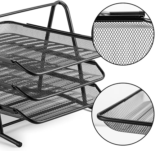 Miniatura 2 de Organizadores de escritorio de malla de 3 niveles, organizador de suministros de oficina, bandeja organizadora de escritorio, almacenamiento de