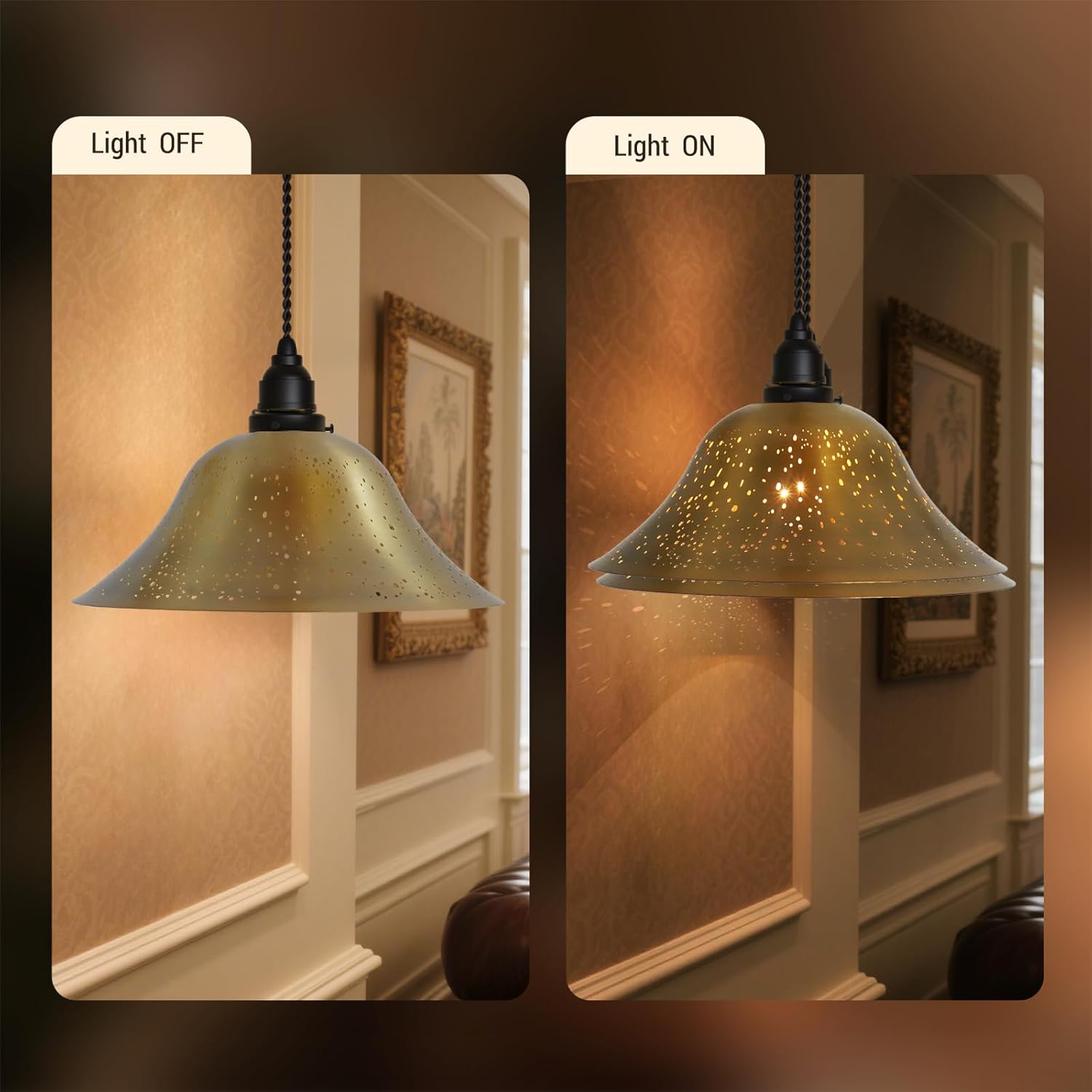 Replacement Etched Metal Shade for Medium Base Socket Torchiere Lamp, Swag Lamp, Pendant, 1 Light Wall Sconce & Island Fixture, 12.2" Diameter x 4.9" High, 1 Pack, Electroplated Antique Brass