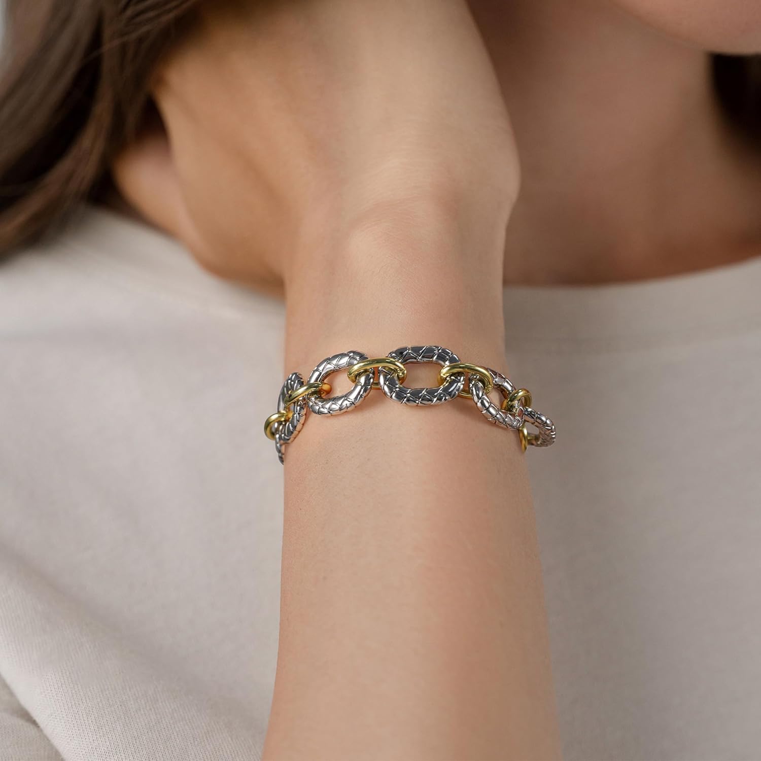 Mytys Two Tone Chain Link Bracelet Italian Designer Inspired Silver Gold Twisted Rope Statement Chunky Bracelets for Women Fashion Jewelry Gift - Image 4