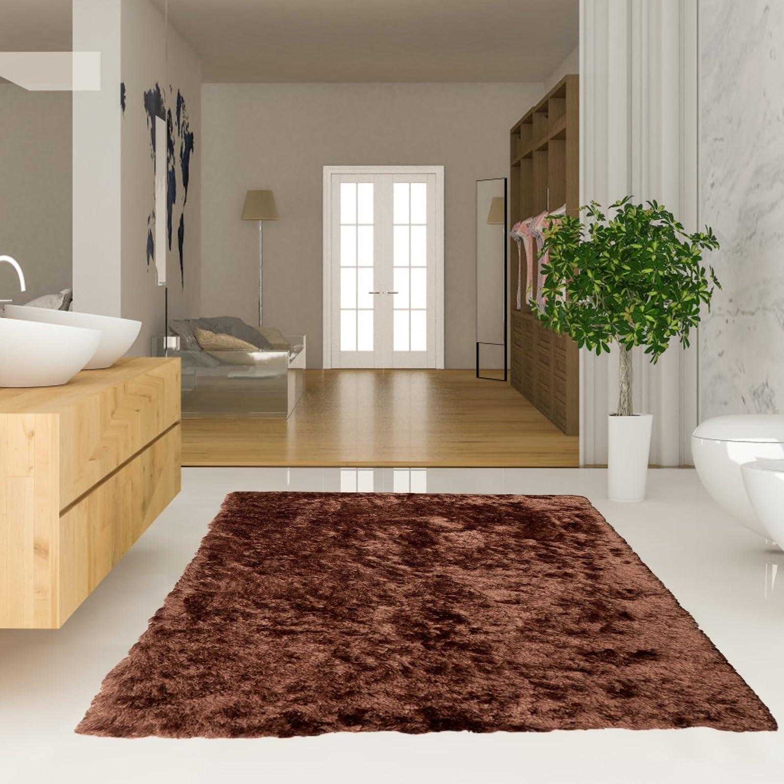 Tapis de salon moderne doux marron 60x120 cm poil court confortable