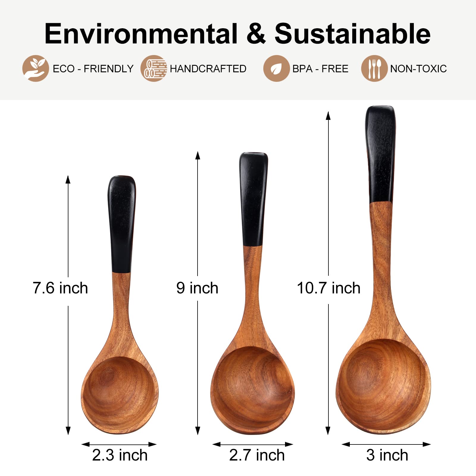3 Holzkellen Set – Zum Schöpfen, Rühren & Servieren Von Suppen & Eintöpfen