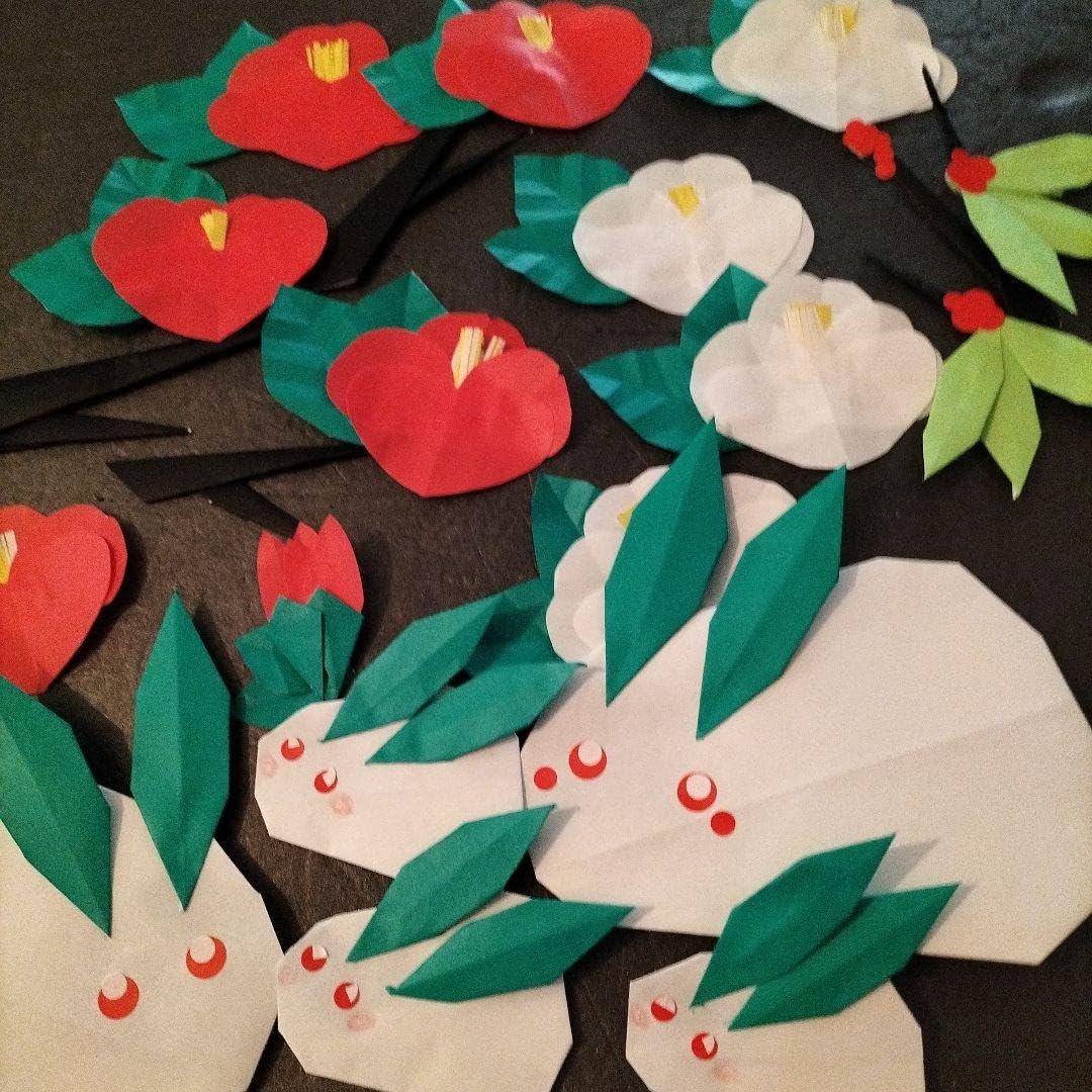 折り紙　切り紙　創作つばき　雪うさぎ　　南天　冬壁面　ご確認ページ Amazon.co.jp: 折り紙 切り紙 創作つばき 雪うさぎ 南天 冬壁面