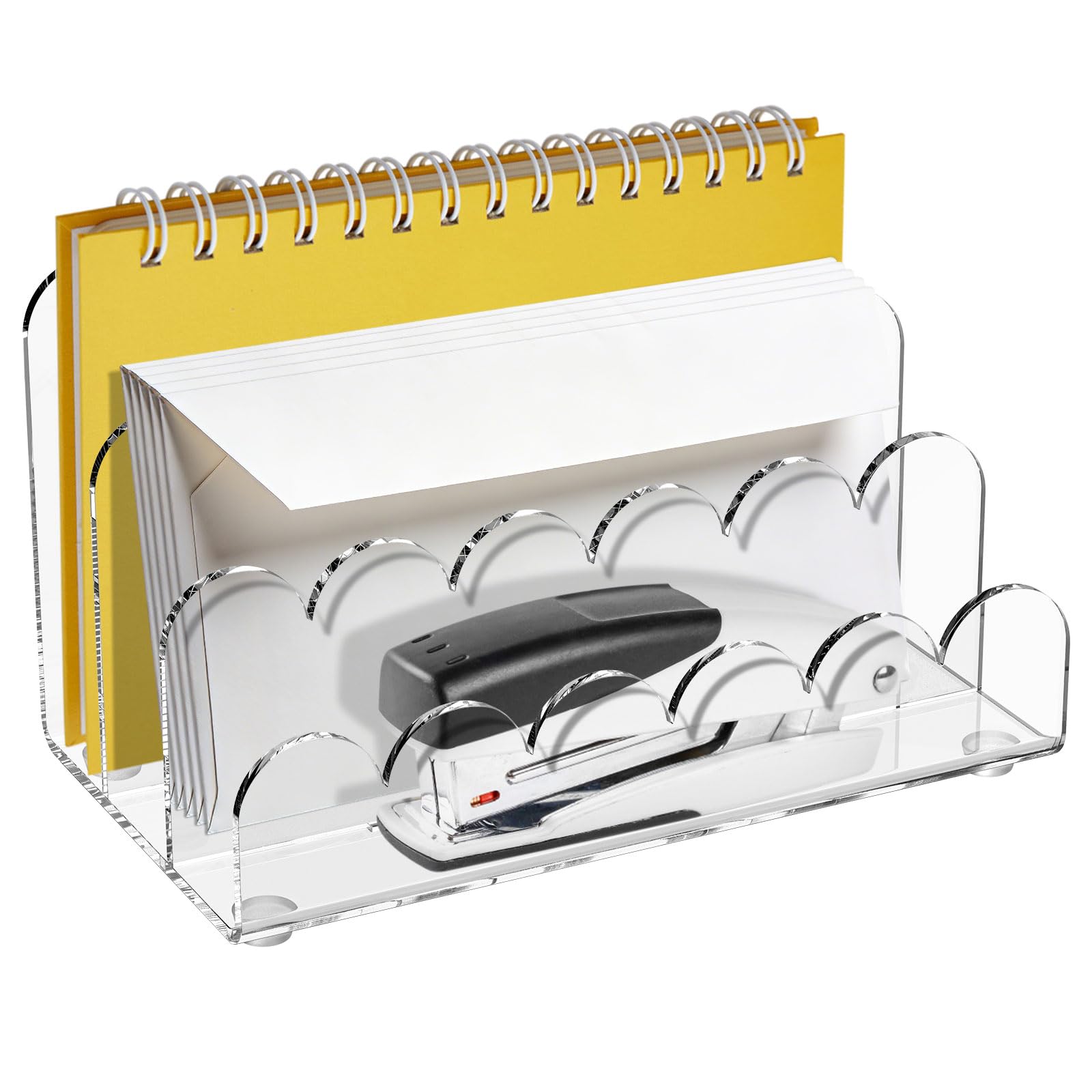 RHAIQBVC Acrylic Mail Sorter Desk Organizer, 3 Compartments Clear Acrylic Mail Holder,Vertical Letter Sorter & Multifunction Desk Organizer for Envelope Bill Documents Notebooks