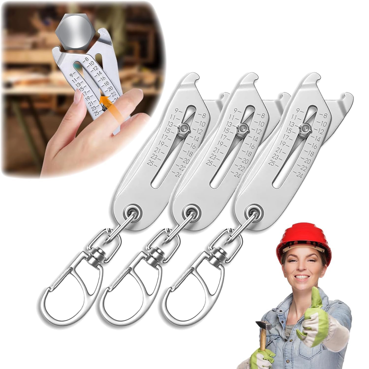 Precise Thread Size Checker Key Chain, Bolt Size Finder Keychain, Portable Nut and Bolt Thread Size Verification Tool for Fast and Precise Measurement