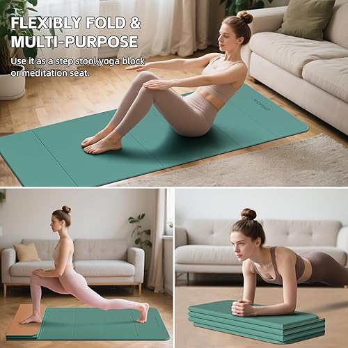 Miniatura 6 de Tapete de yoga de 70 x 24 pulgadas - 12 pulgada de grosor, tapete de ejercicio plegable compacto antideslizante de elastómero termoplástico para